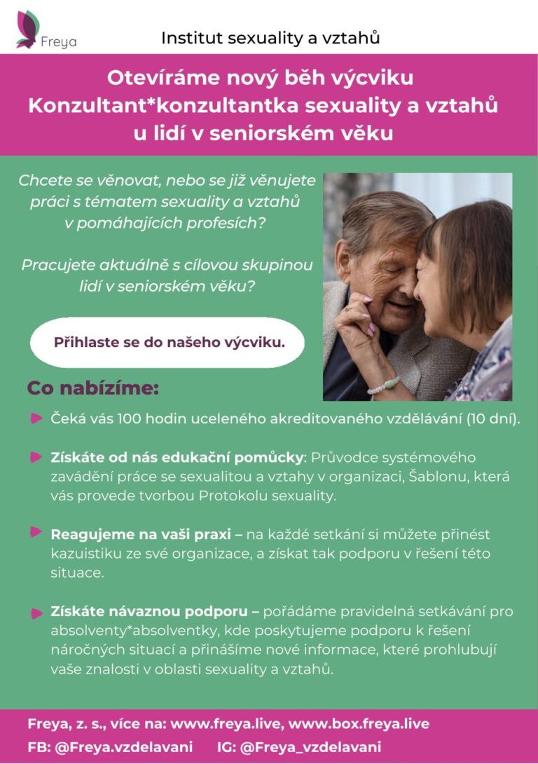Leták o výcviku Konzultant*konzultantka sexuality a vztahů u lidí v seniorském věku