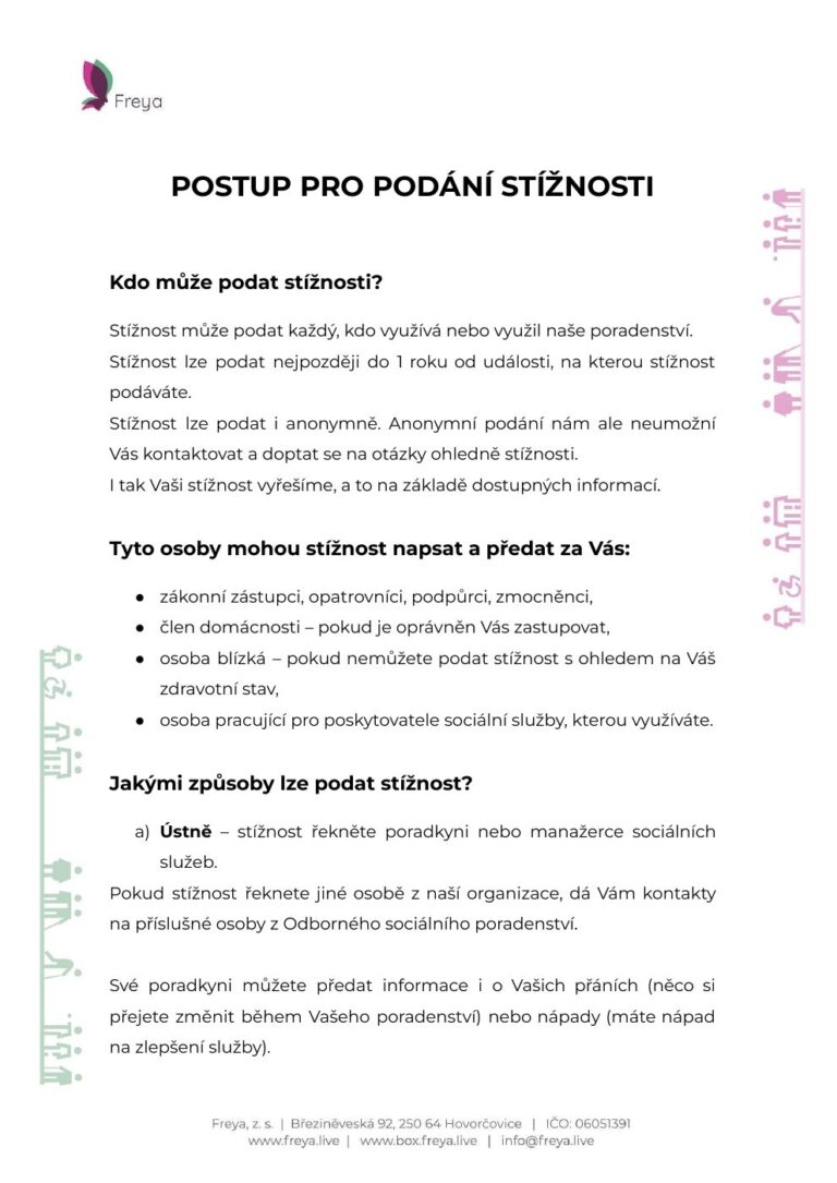 Postup pro podání stížnosti